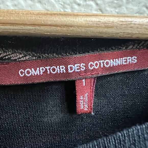 Comptoir des Cotonniers 100% Linen Stripe Short Slv Tee Top Sz 1 US XS S Casual - Picture 3 of 5